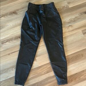 Black Faux Leather Joggers